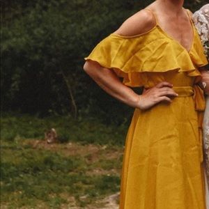 Lulus Mustard Yellow Satin Midi Wrap Dress